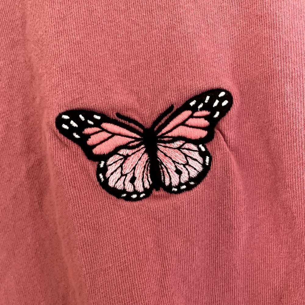 Brandy Melville Butterfly Embroidery T-Shirt XS Pink Women Cotton Vintage Style - Picture 3 of 6